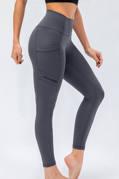 High Waist Exposed Seam Leggings with Zipper Pockets