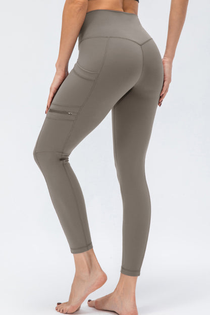 High Waist Exposed Seam Leggings with Zipper Pockets